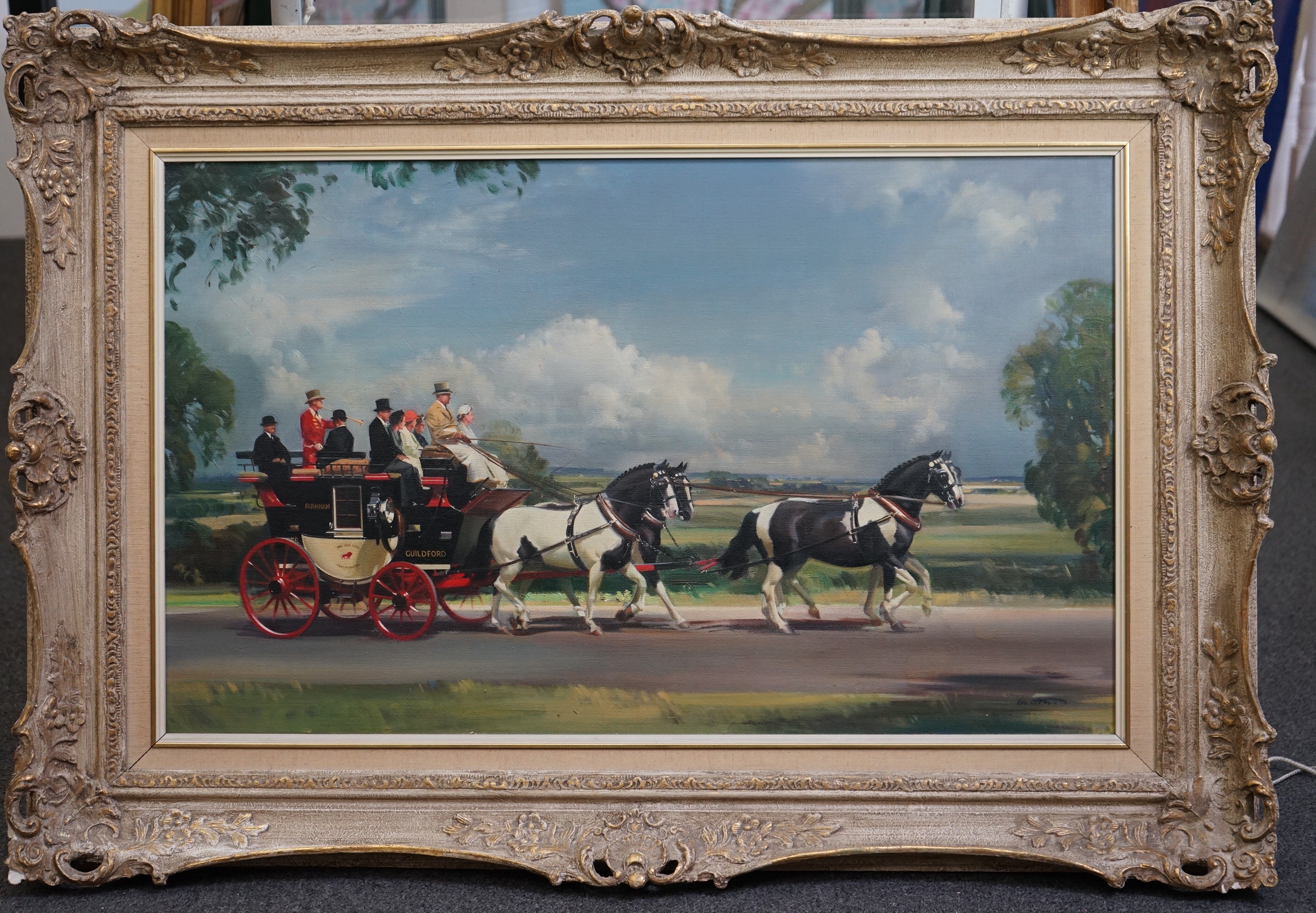 Frank Wootton (English, 1914-1998), ‘The Red Rover, London-Guildford-Southampton Coach’, oil on canvas, 45 x 75cm